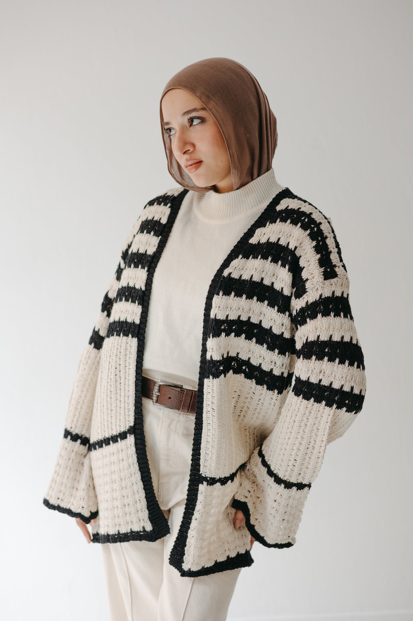 The Striped Knit Cardigan in Cream