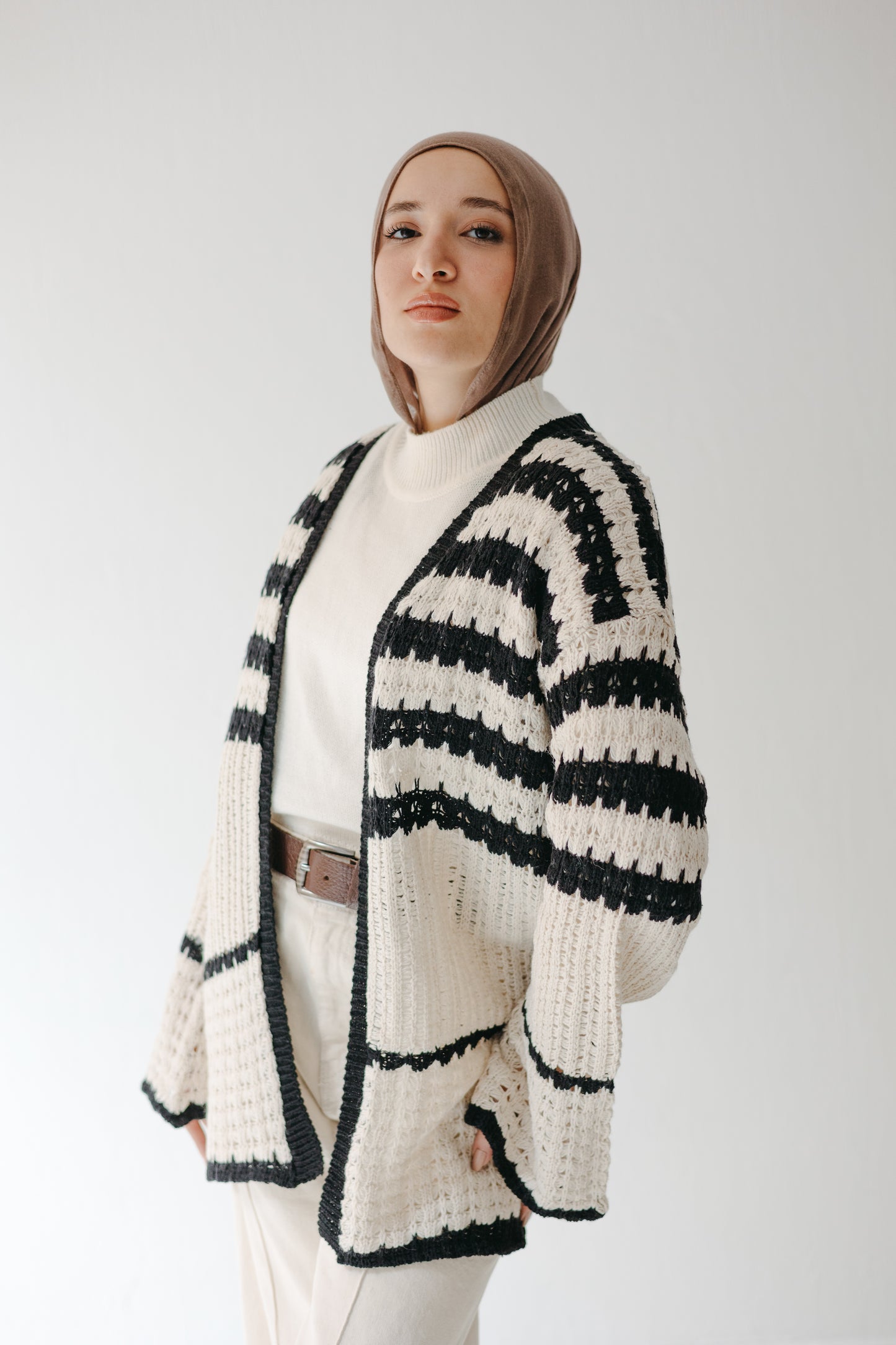 The Striped Knit Cardigan in Cream