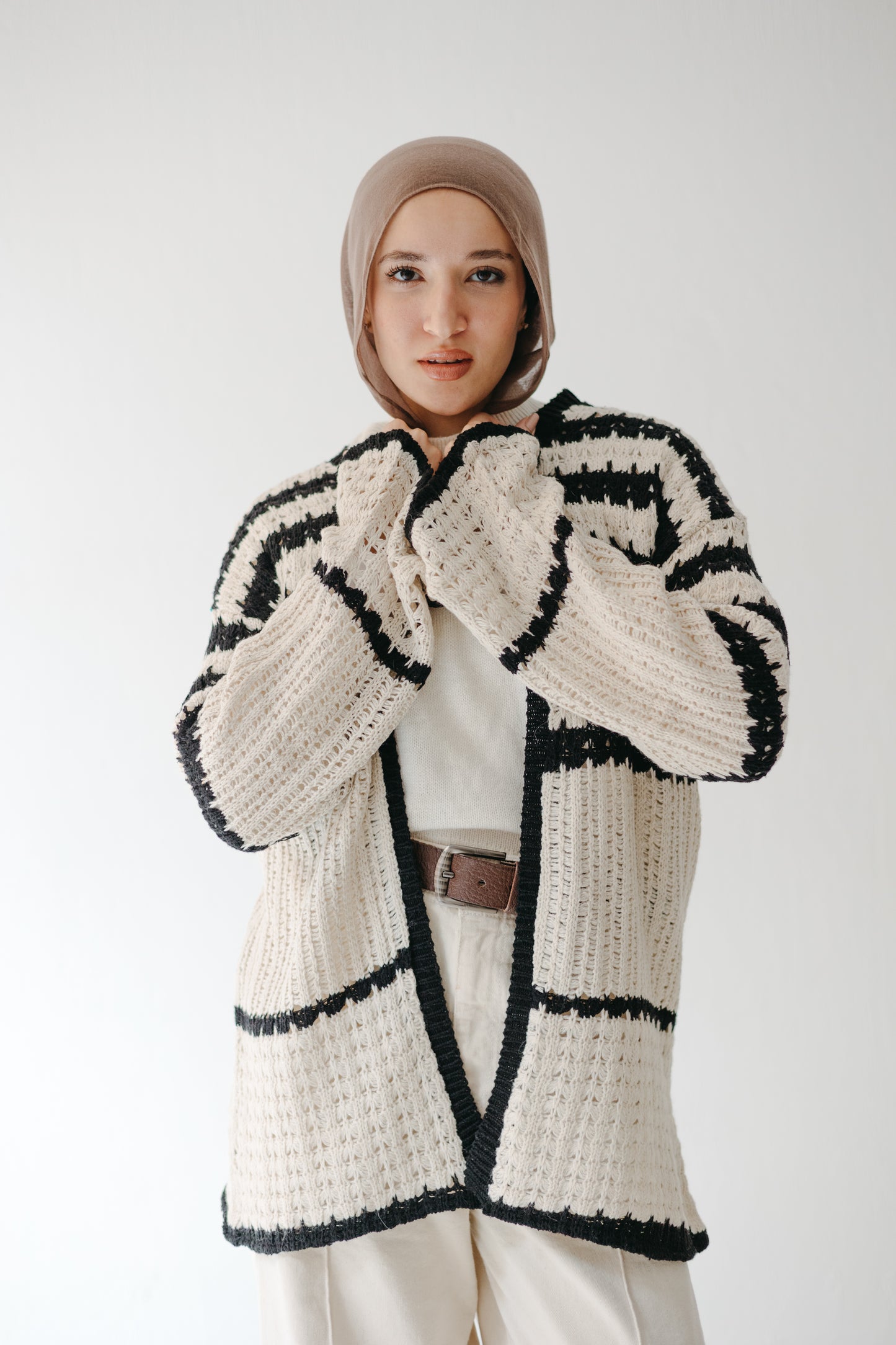 The Striped Knit Cardigan in Cream