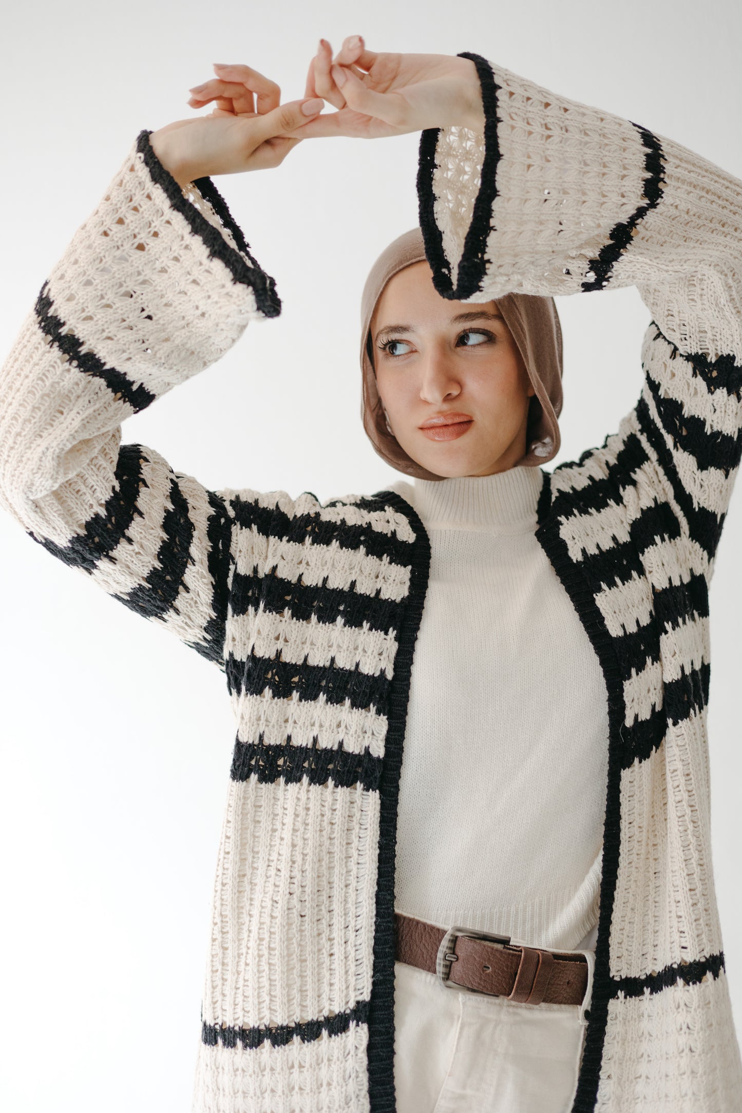 The Striped Knit Cardigan in Cream