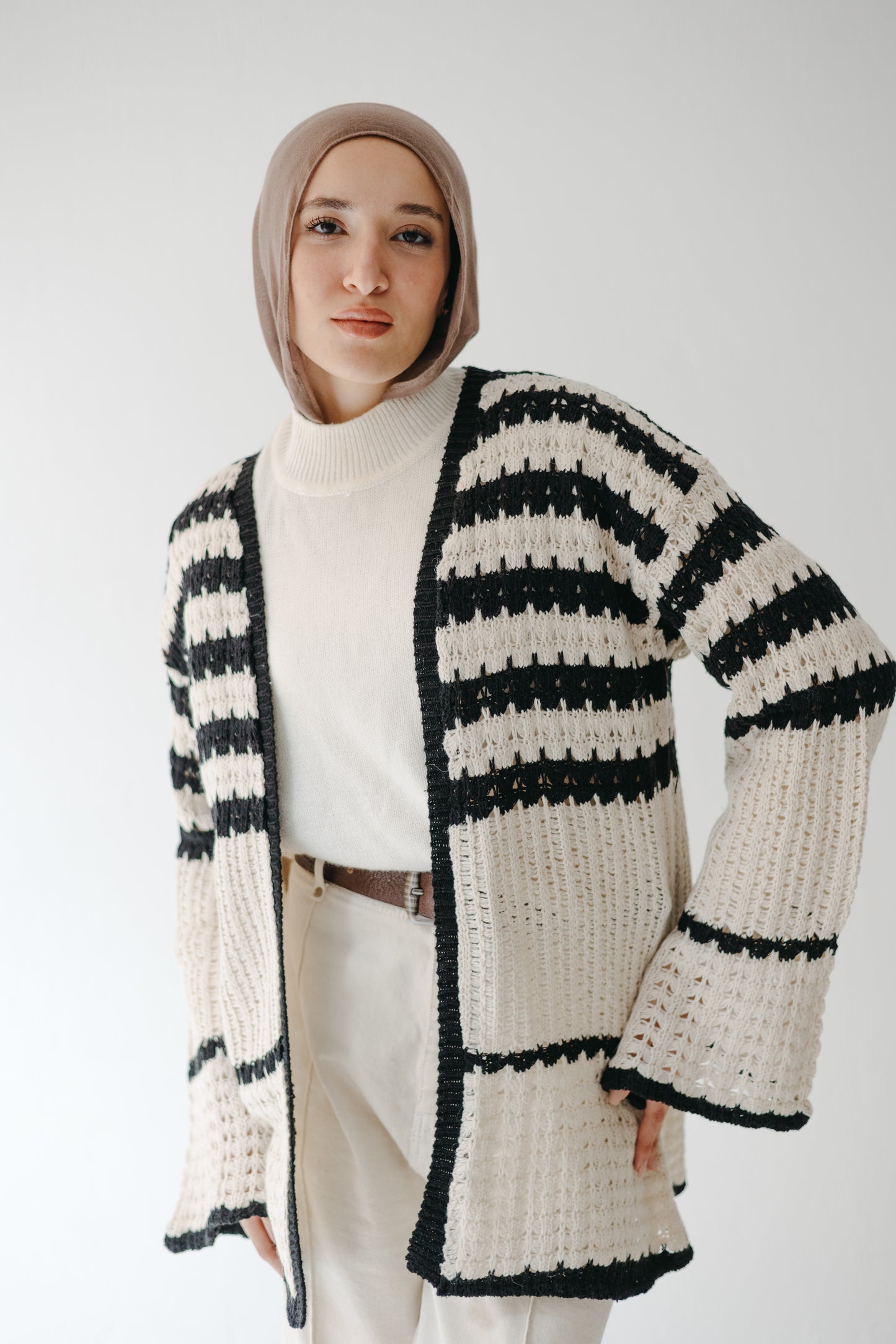 The Striped Knit Cardigan in Cream