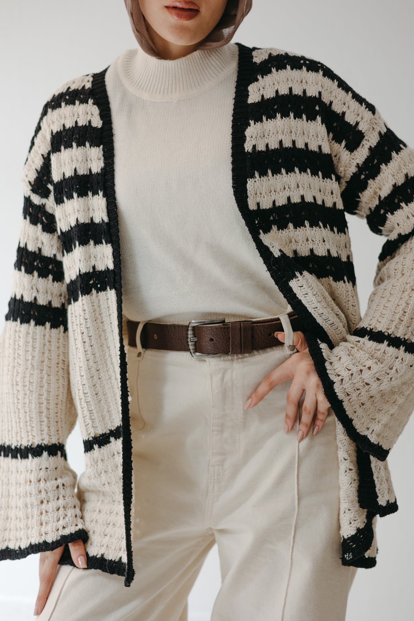 The Striped Knit Cardigan in Cream