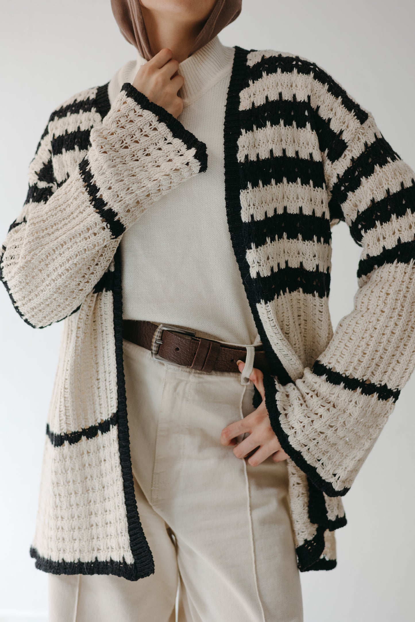 The Striped Knit Cardigan in Cream