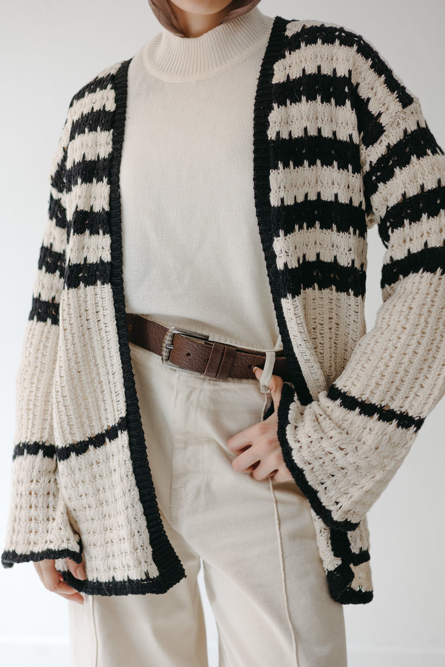 The Striped Knit Cardigan in Cream