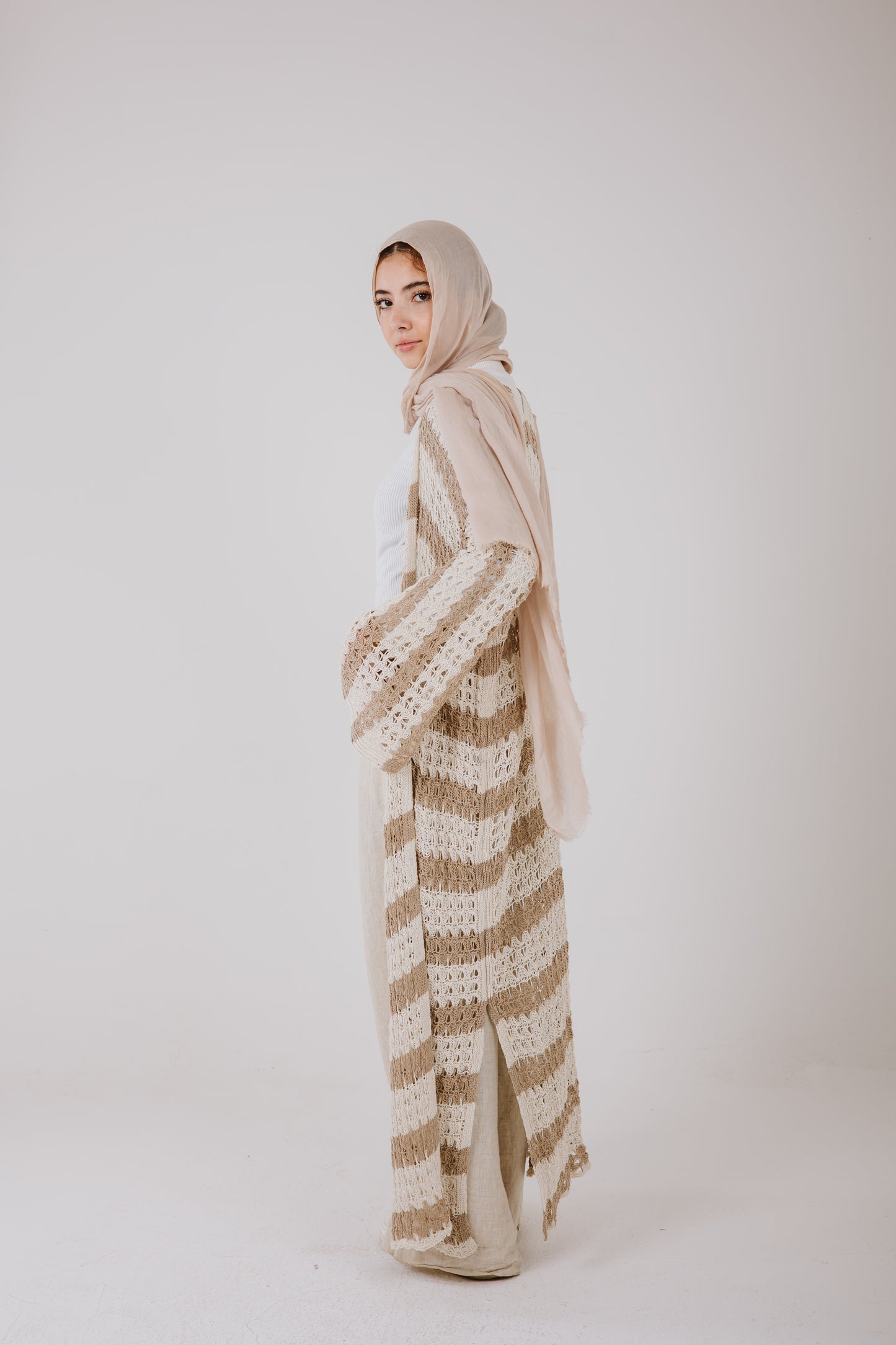 Horizon Striped Cardigan in Beige