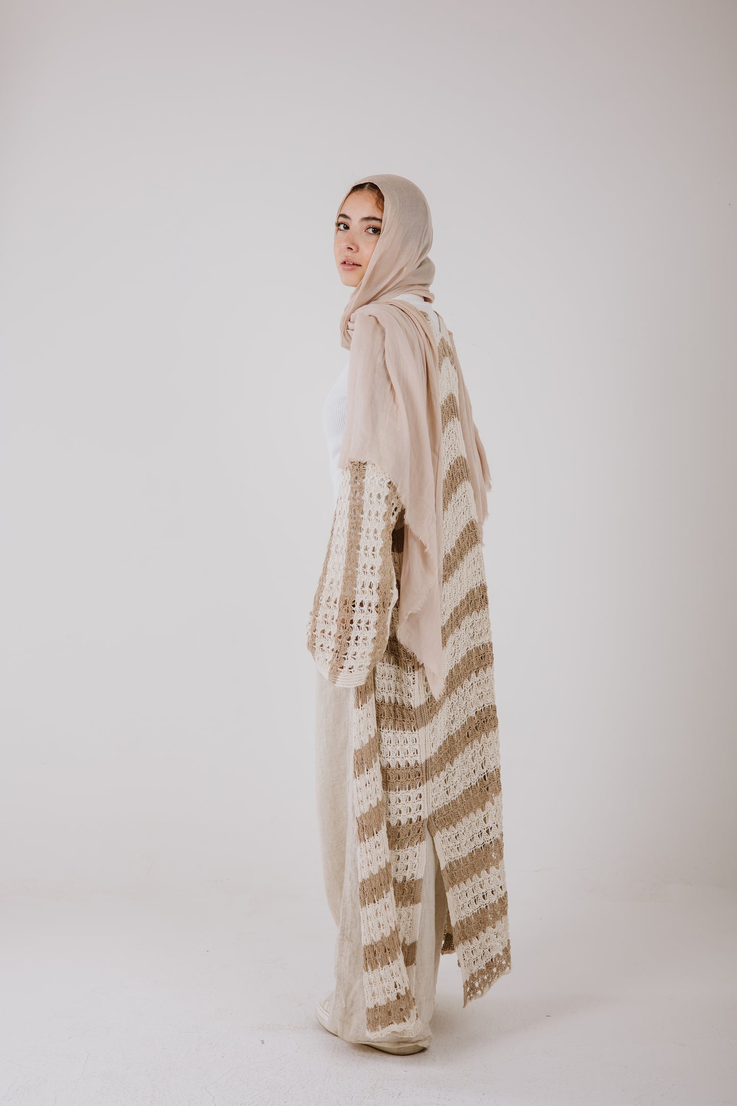 Horizon Striped Cardigan in Beige
