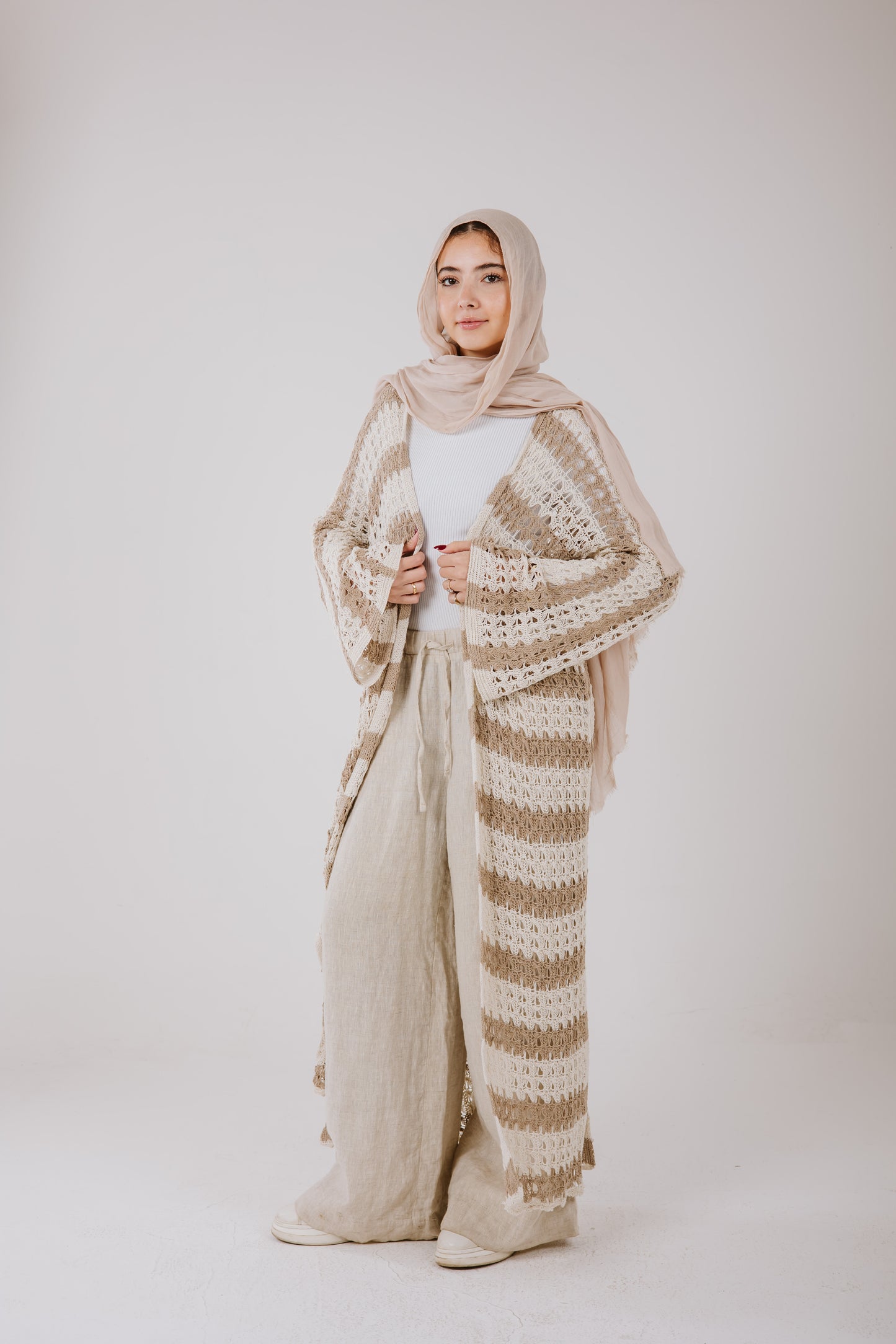 Horizon Striped Cardigan in Beige