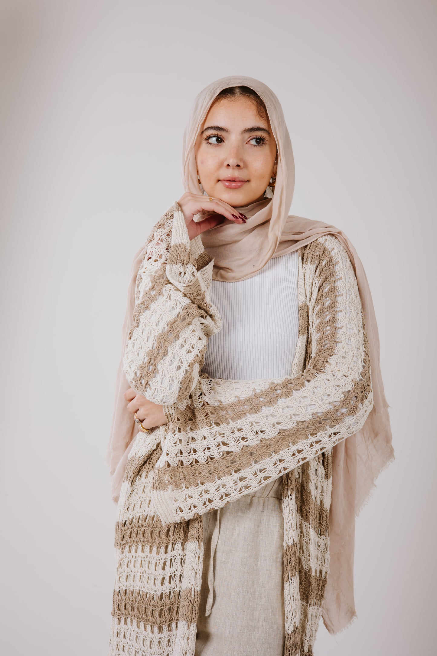 Horizon Striped Cardigan in Beige