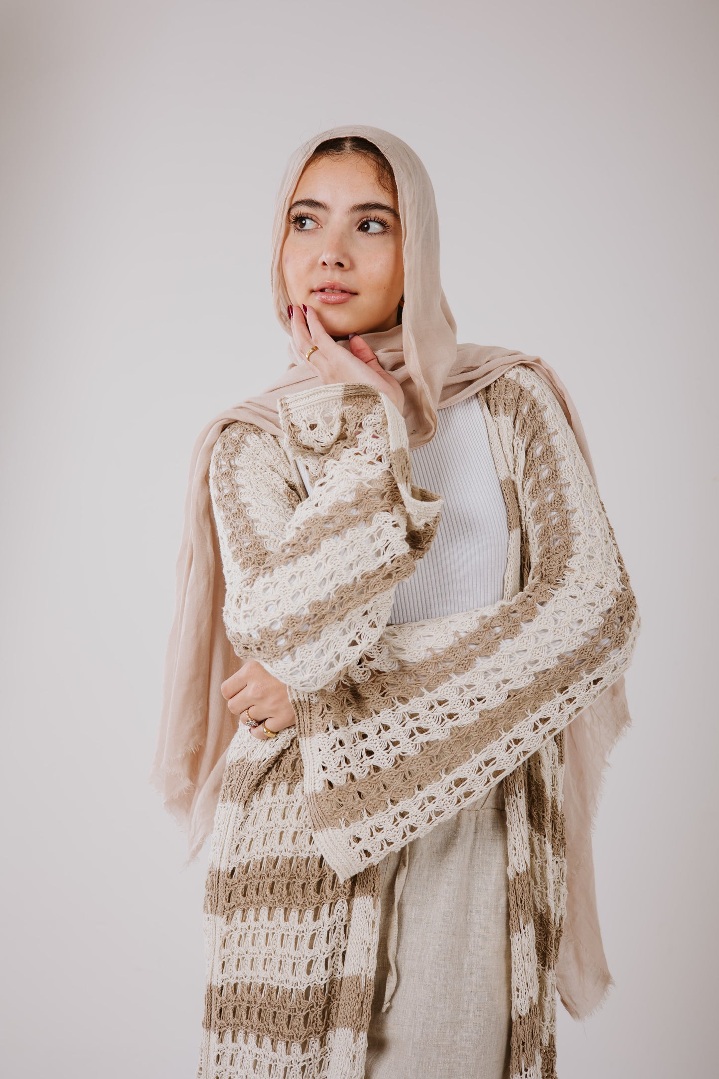 Horizon Striped Cardigan in Beige