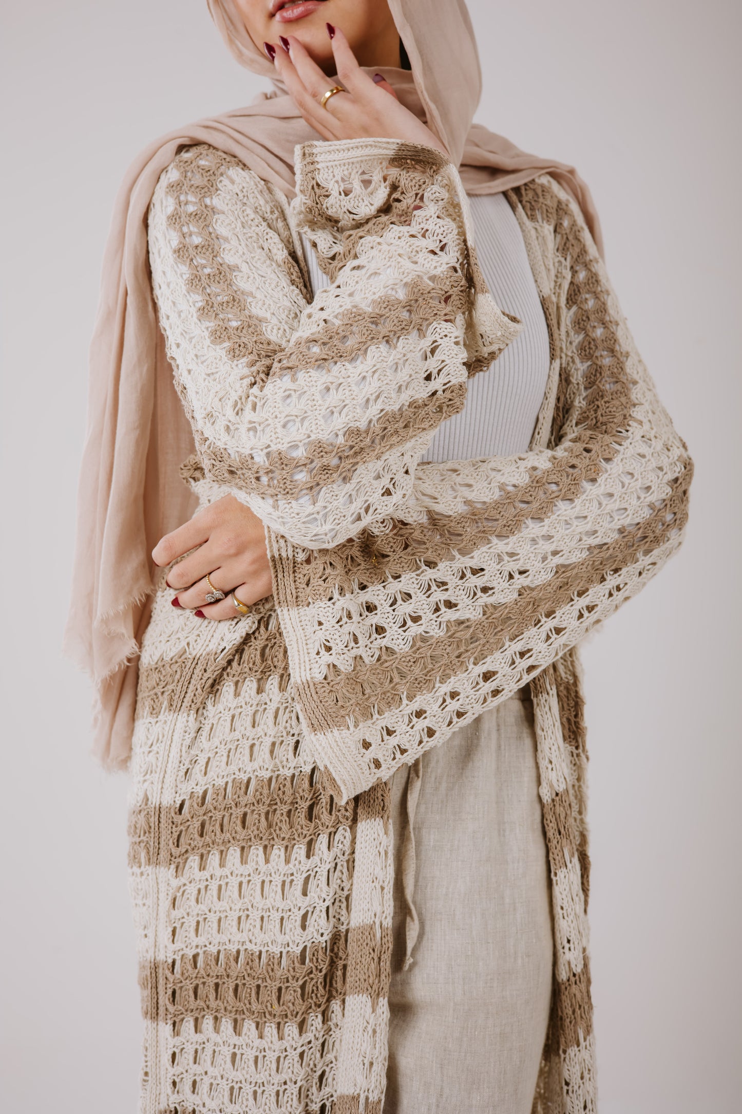 Horizon Striped Cardigan in Beige