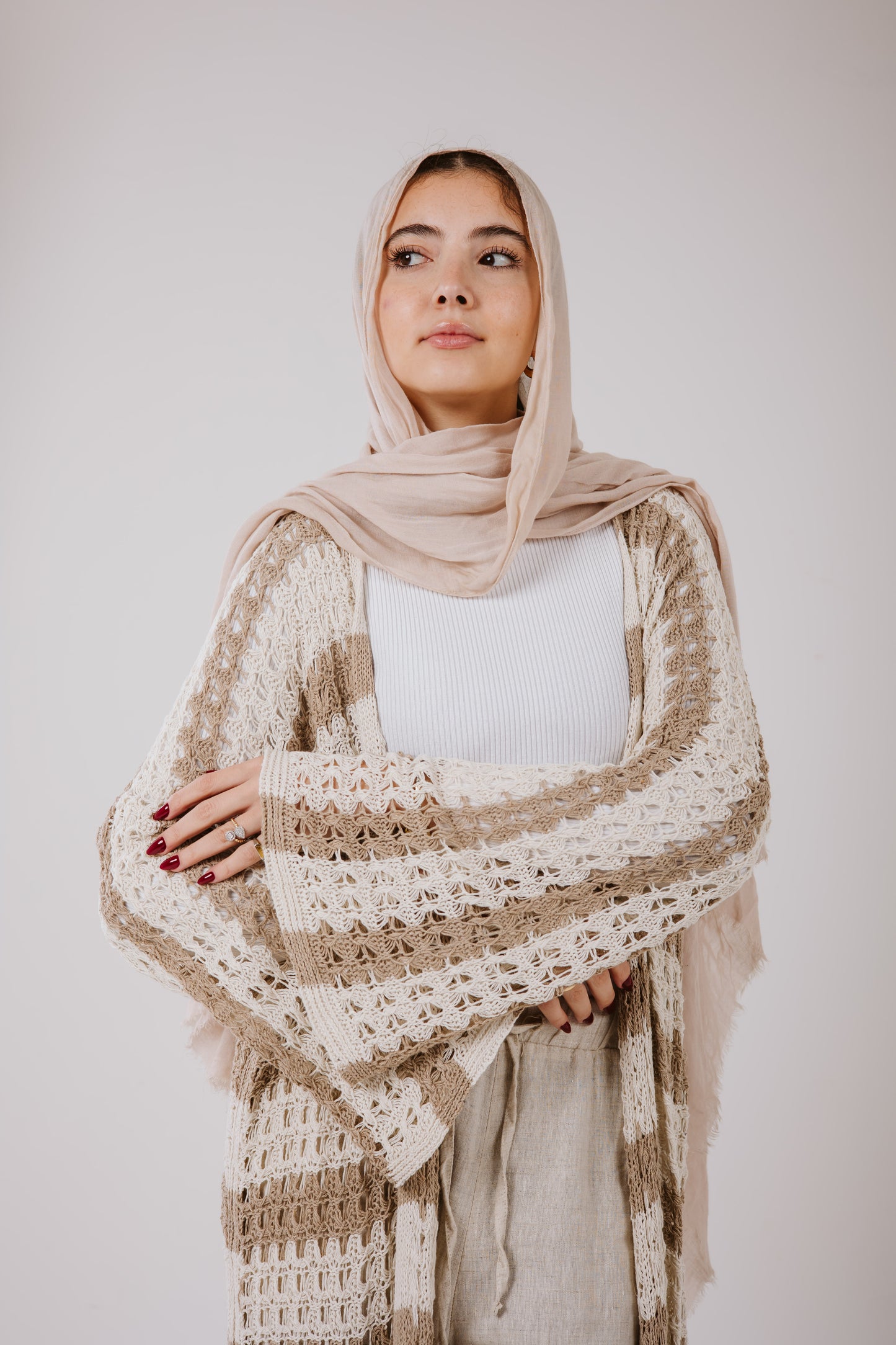 Horizon Striped Cardigan in Beige