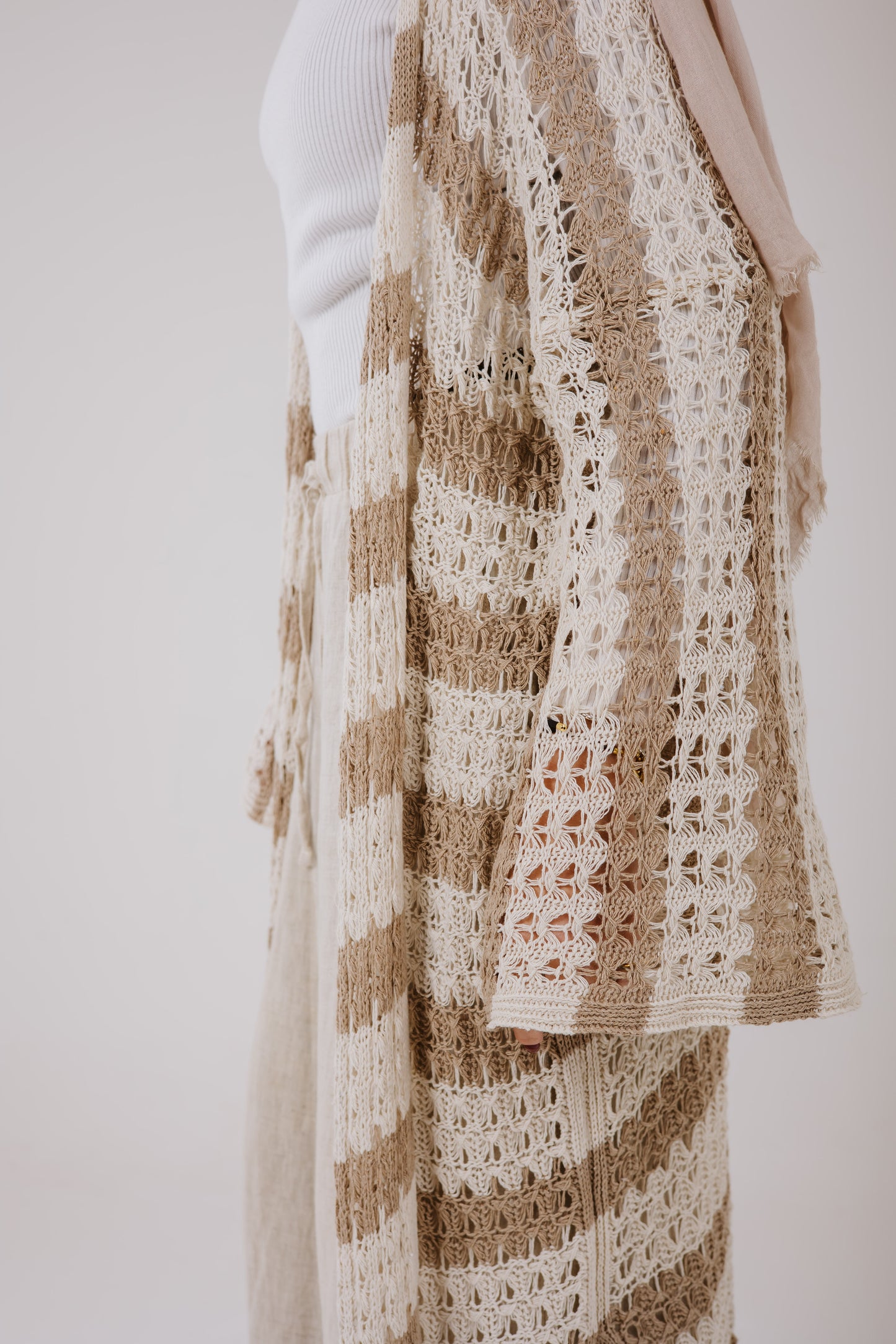 Horizon Striped Cardigan in Beige