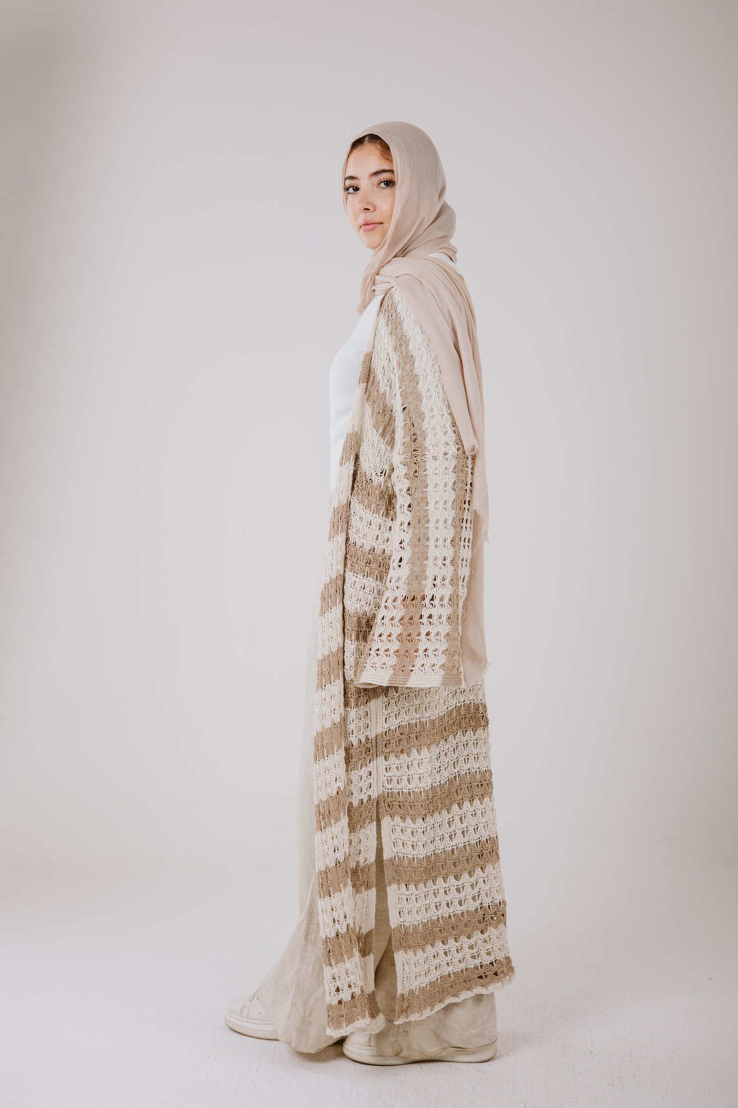 Horizon Striped Cardigan in Beige