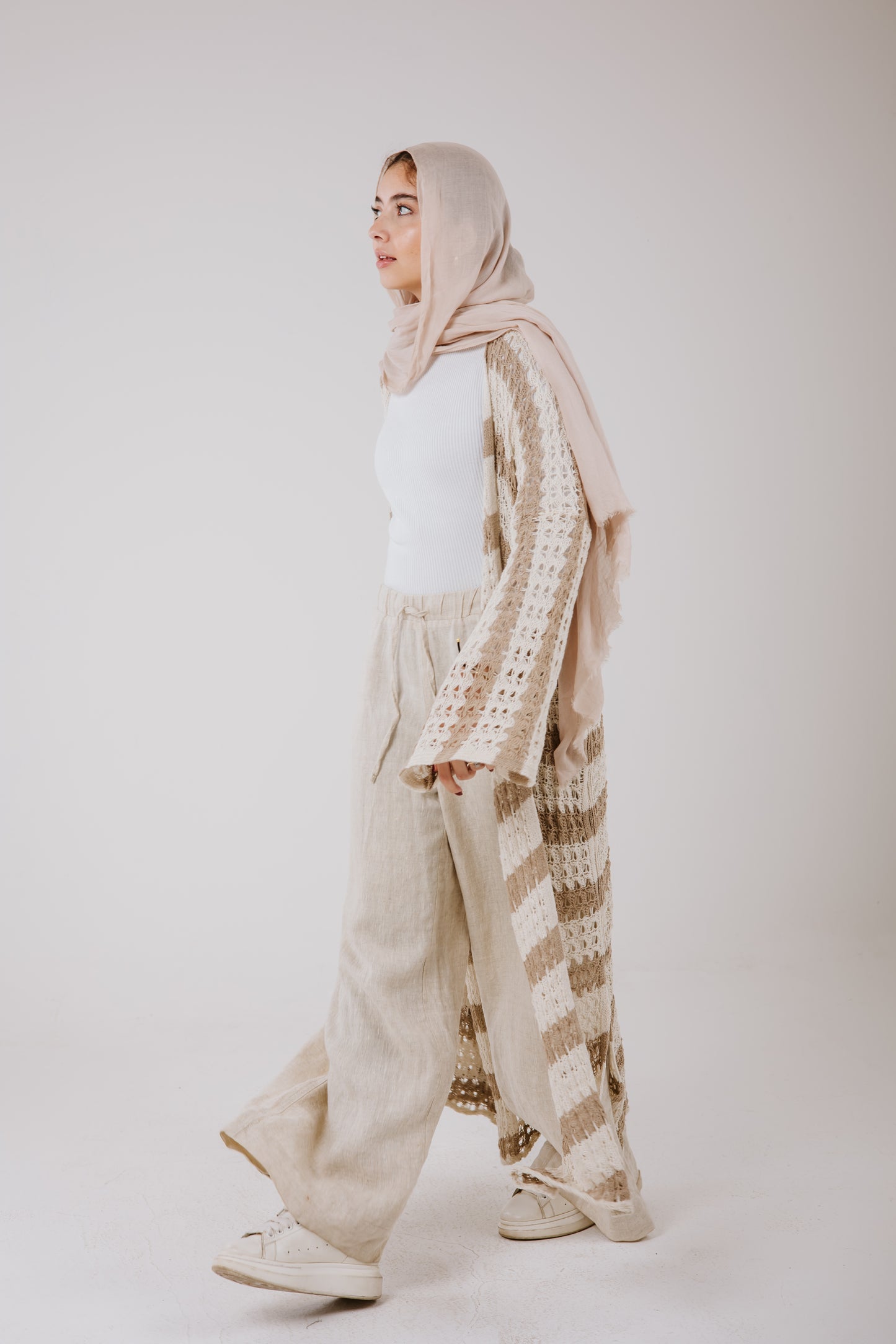 Horizon Striped Cardigan in Beige
