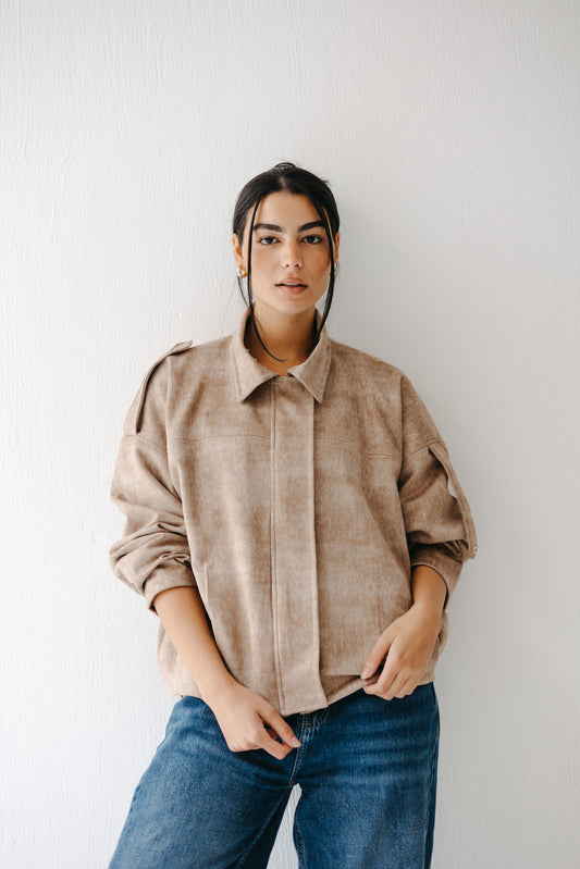 The Nord Suede Jacket in Taupe