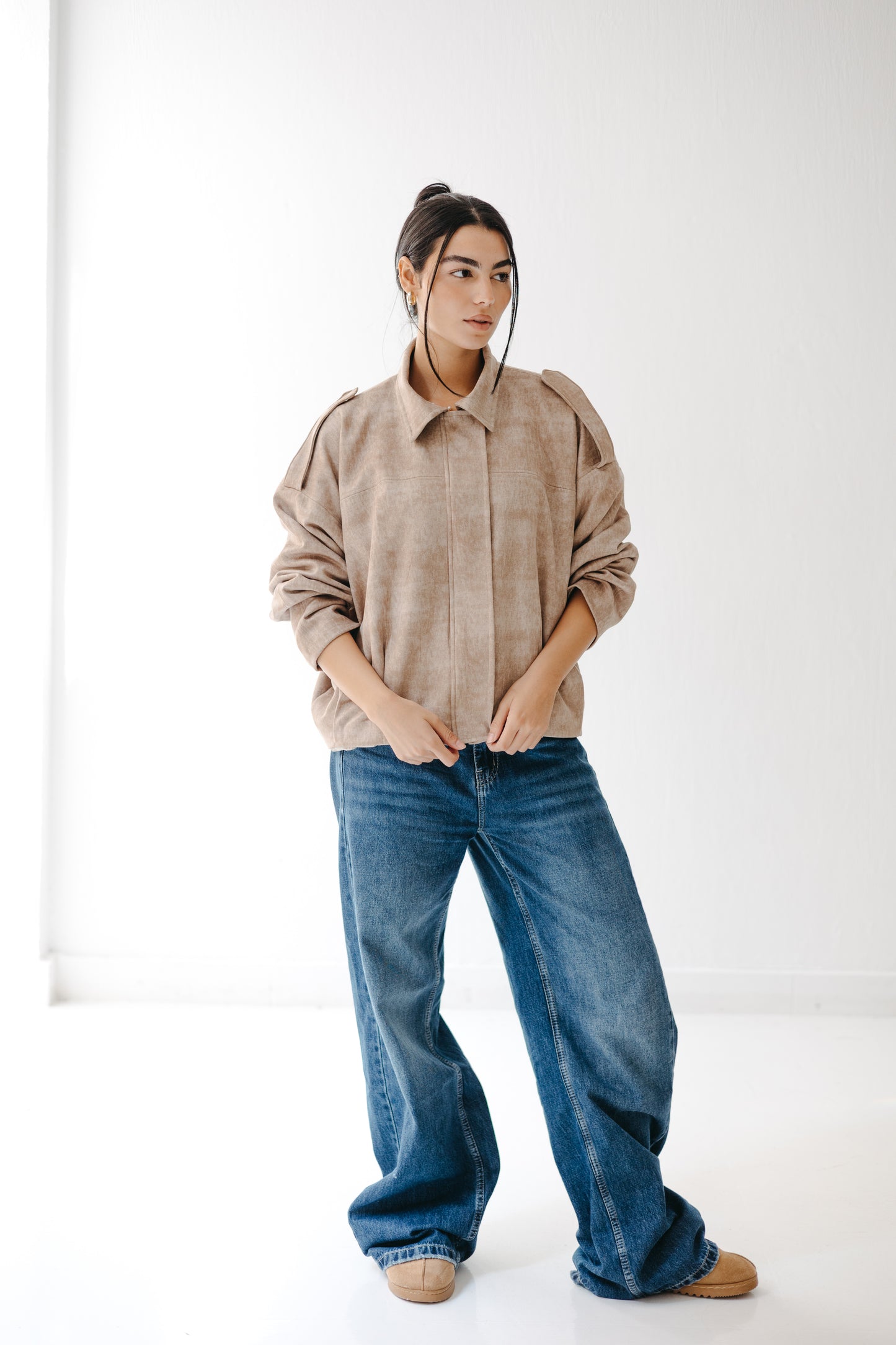 The Nord Suede Jacket in Taupe