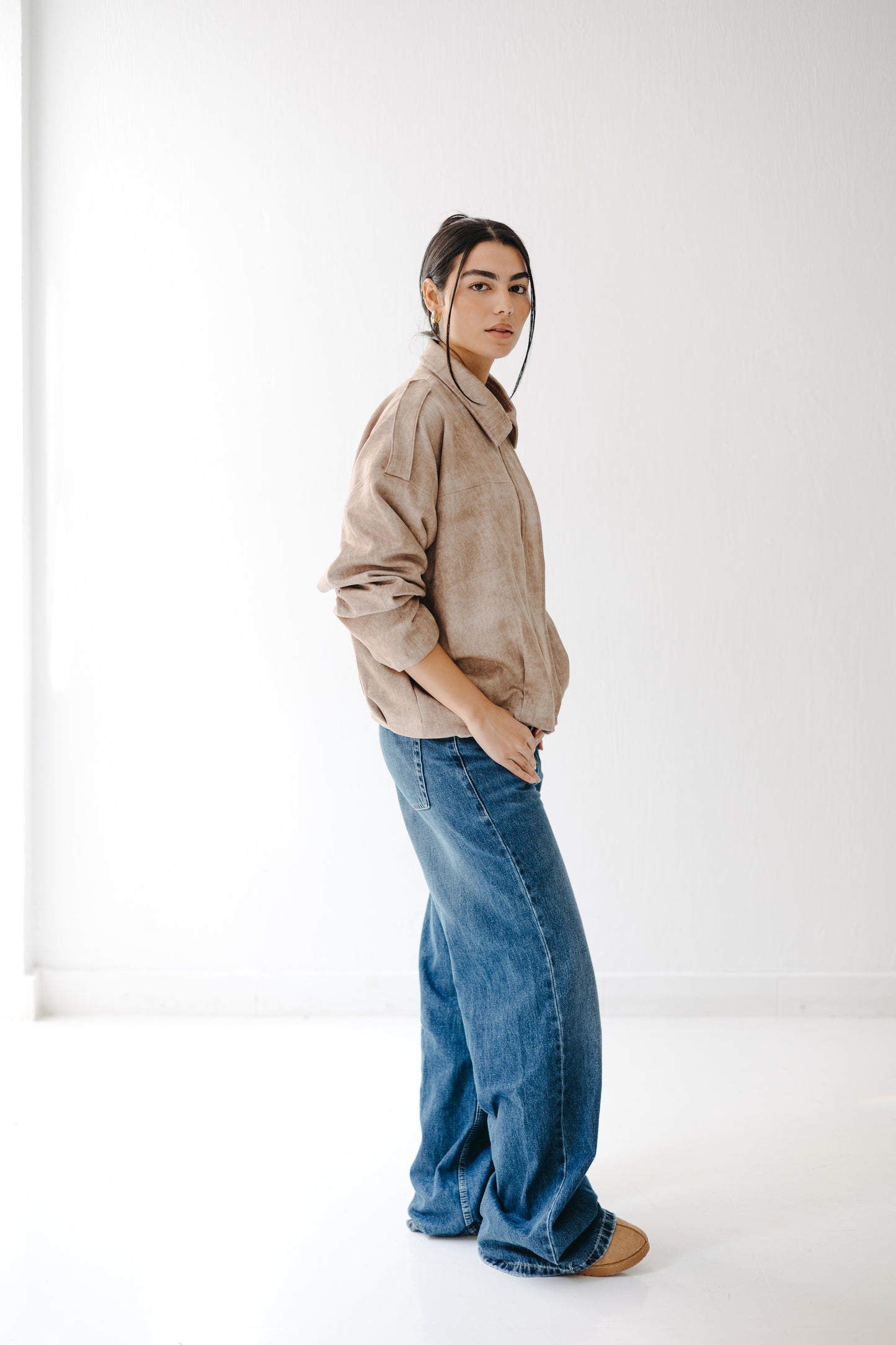 The Nord Suede Jacket in Taupe