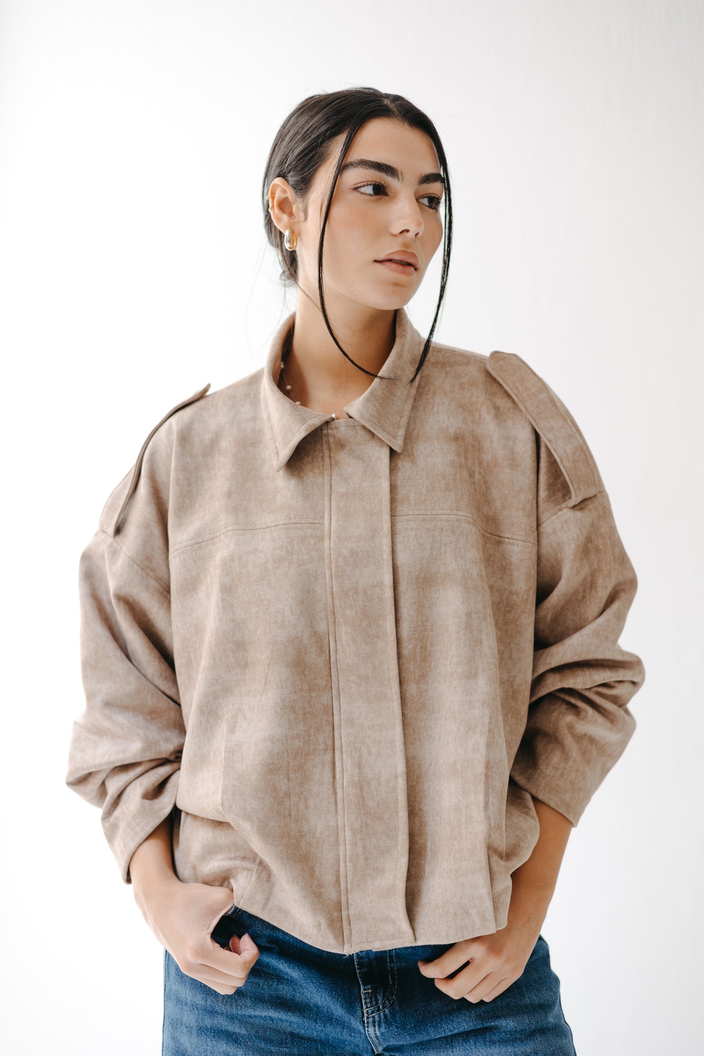 The Nord Suede Jacket in Taupe