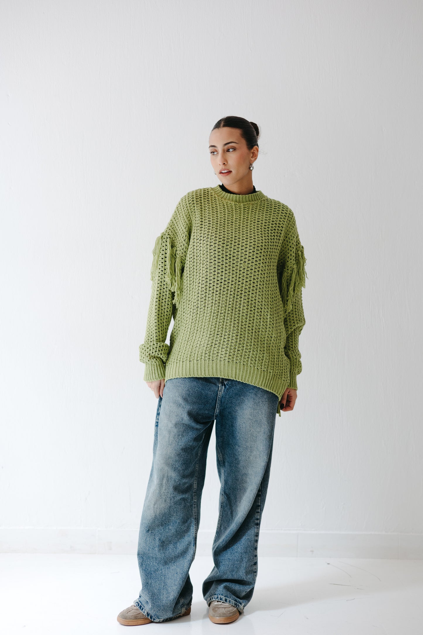 The Fringed Flow Knit in Pistachio