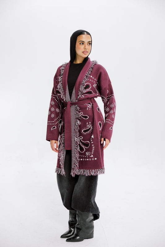 The Nordic Fringe Knit in Cranberry
