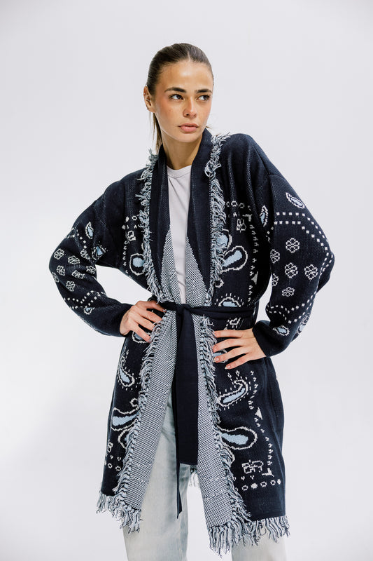 The Nordic Fringe Knit in Navy