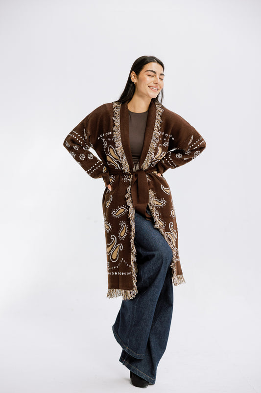 The Nordic Fringe Knit in Brown