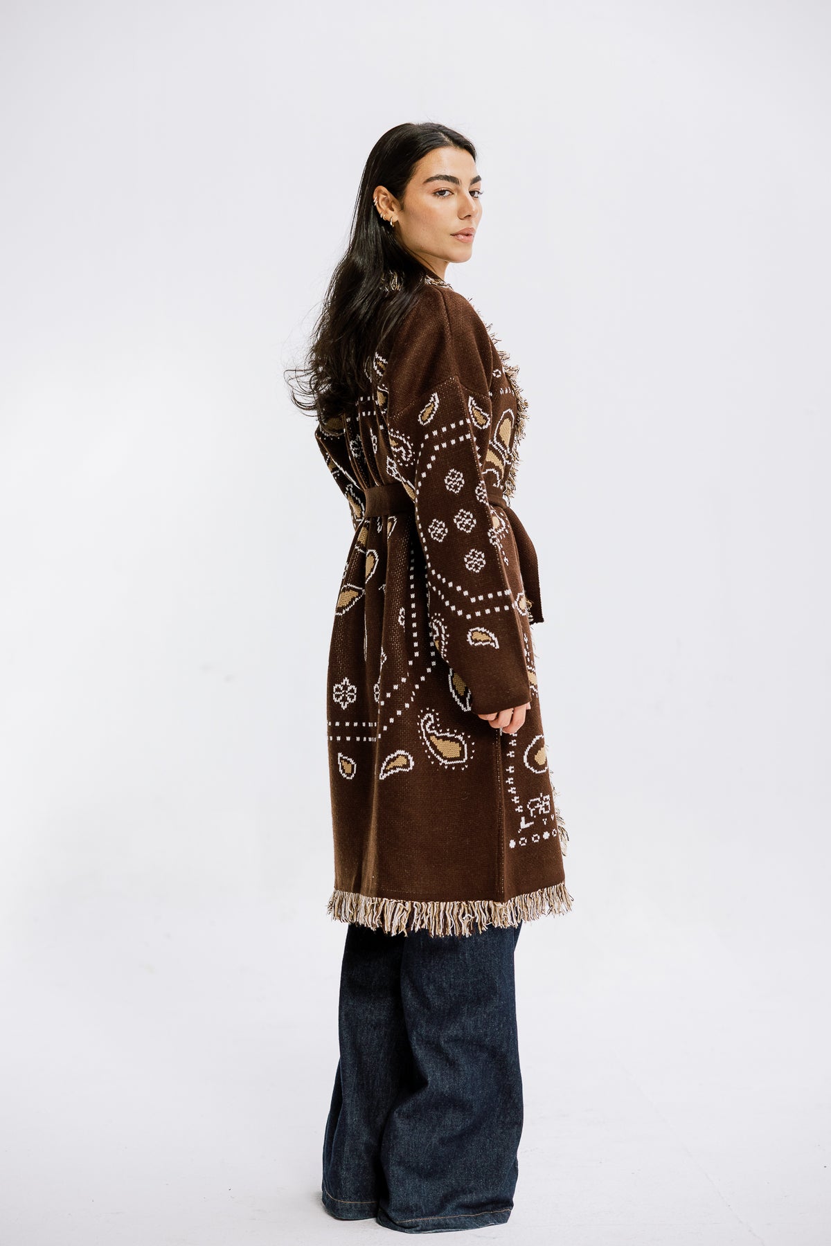 The Nordic Fringe Knit in Brown