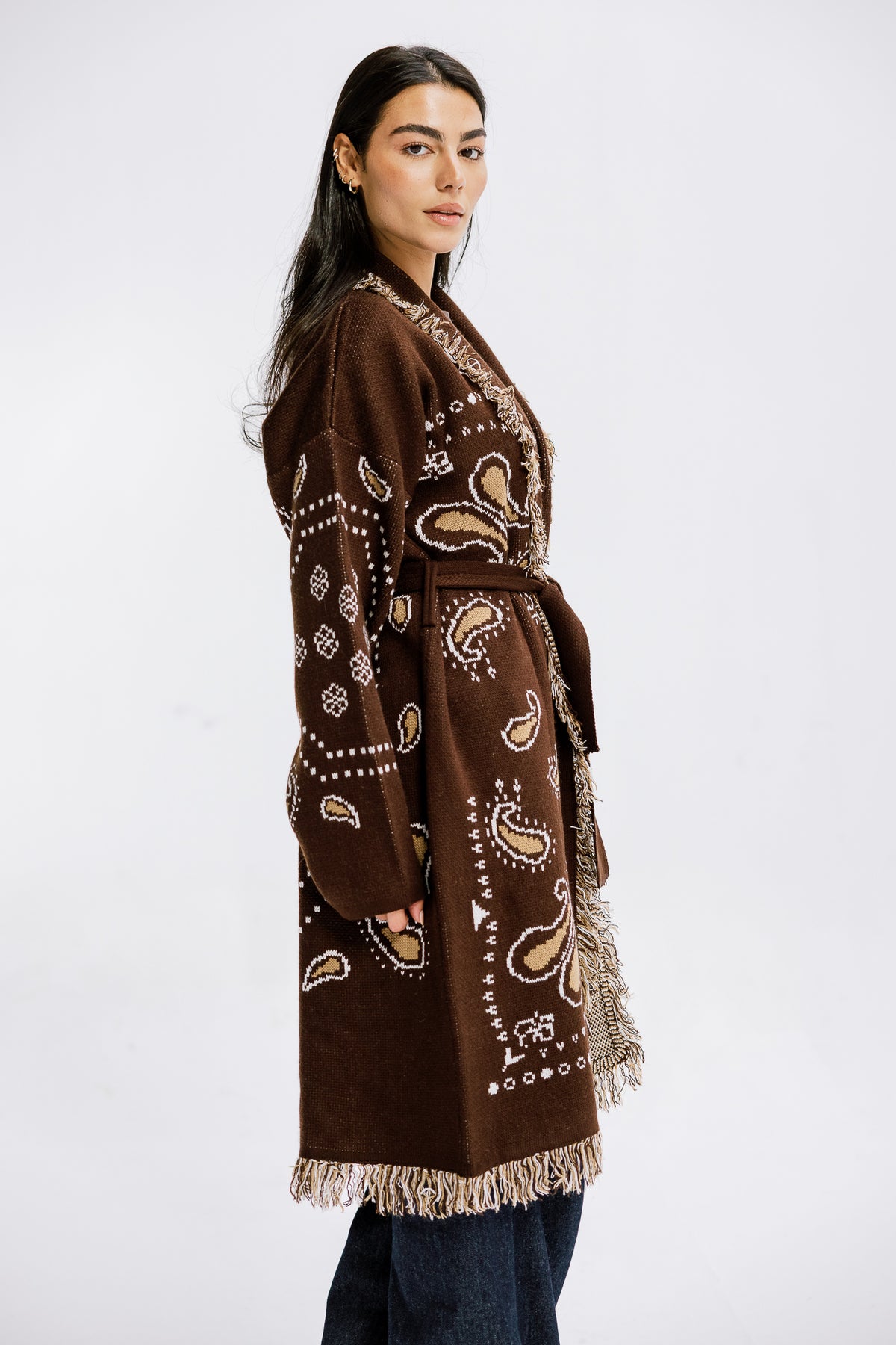 The Nordic Fringe Knit in Brown