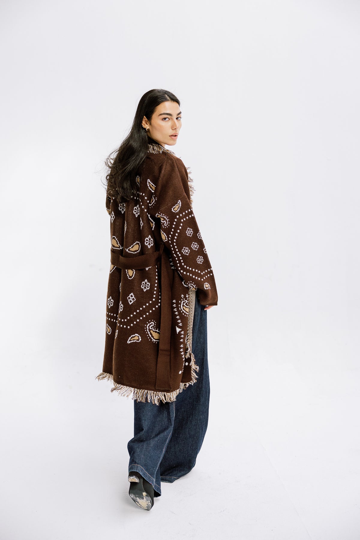 The Nordic Fringe Knit in Brown