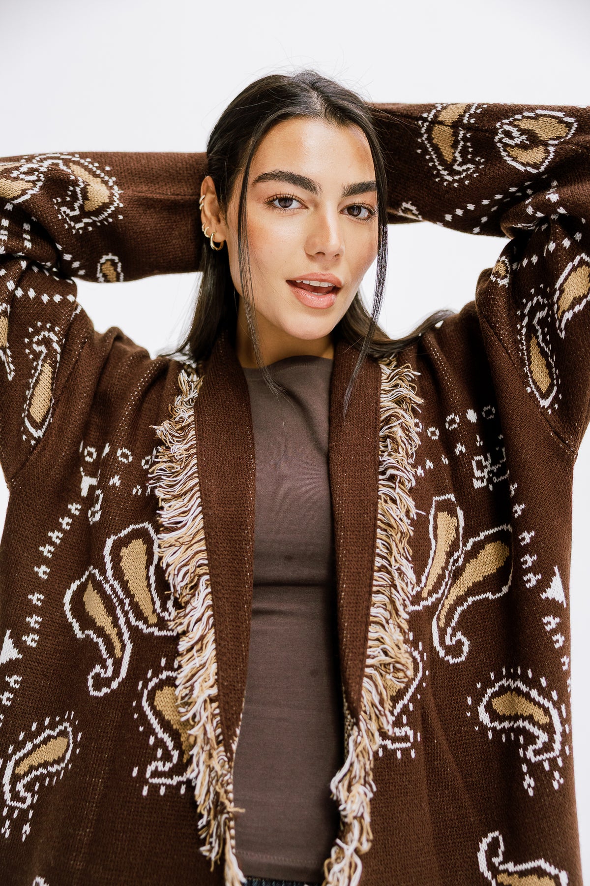 The Nordic Fringe Knit in Brown