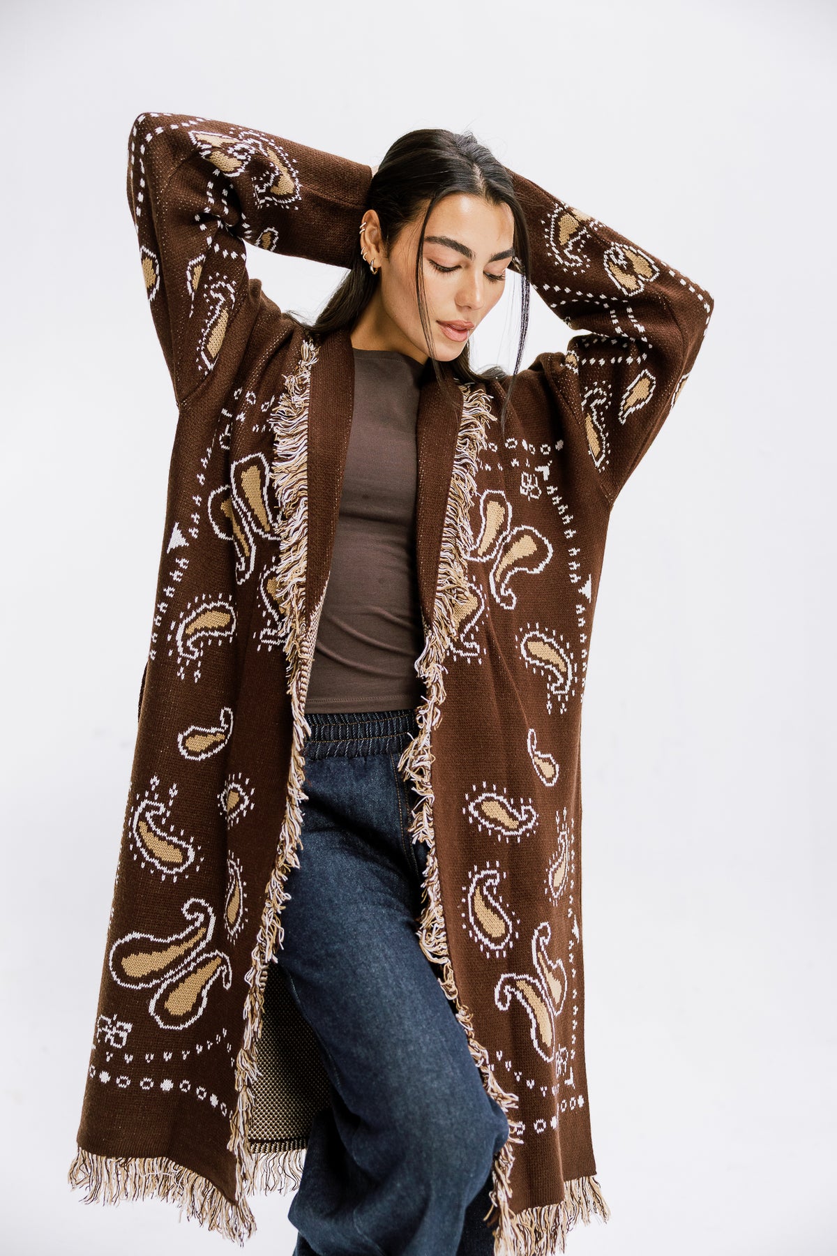 The Nordic Fringe Knit in Brown