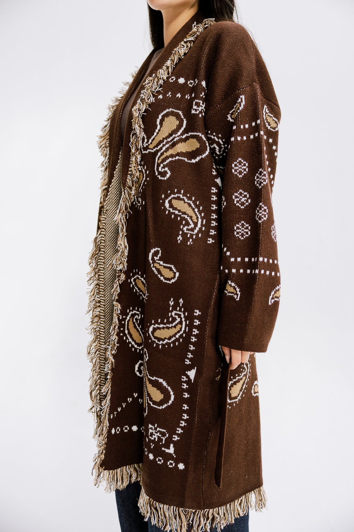 The Nordic Fringe Knit in Brown