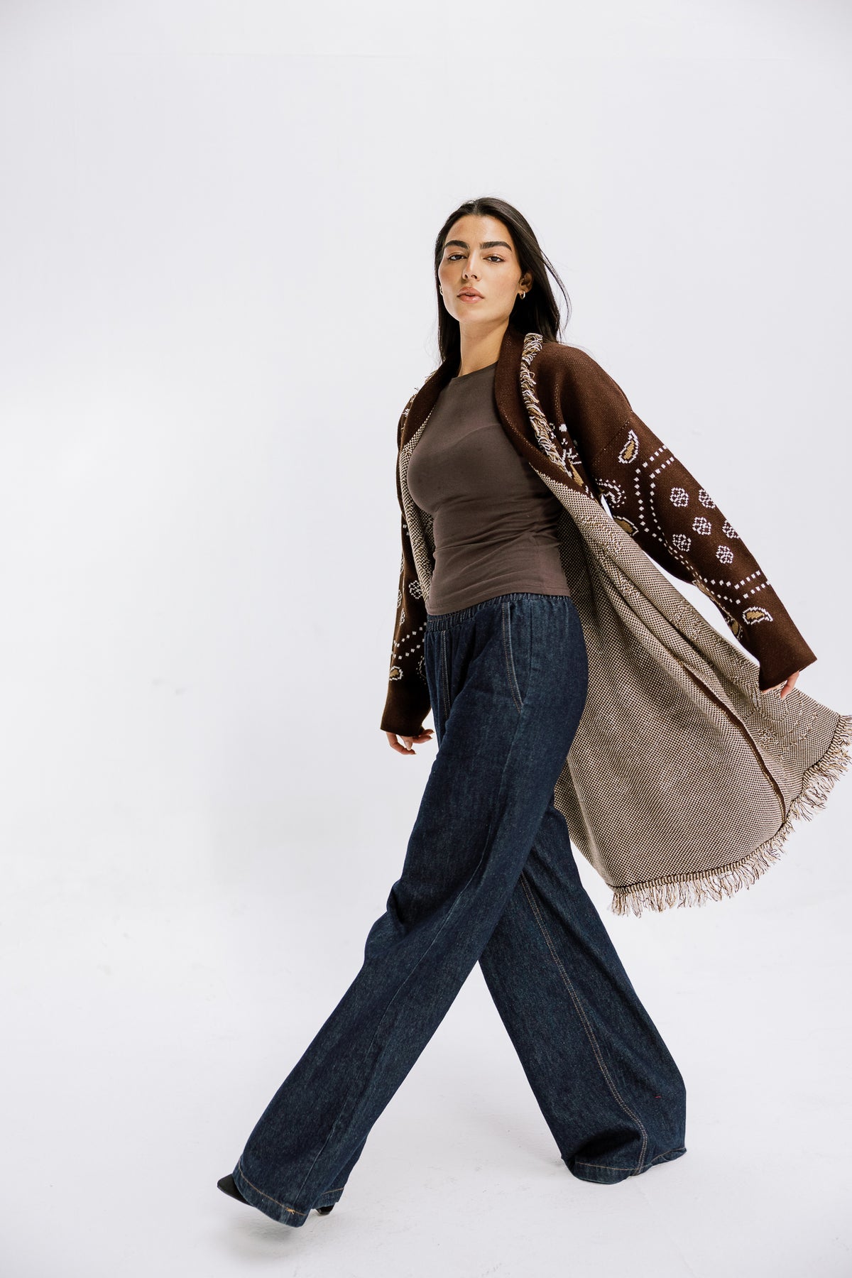 The Nordic Fringe Knit in Brown
