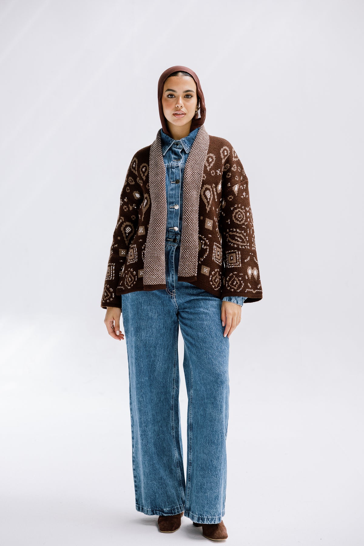 Rustle Knit Cardigan in Brown