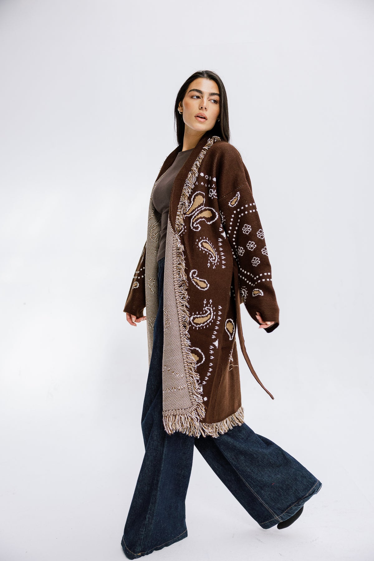 The Nordic Fringe Knit in Brown