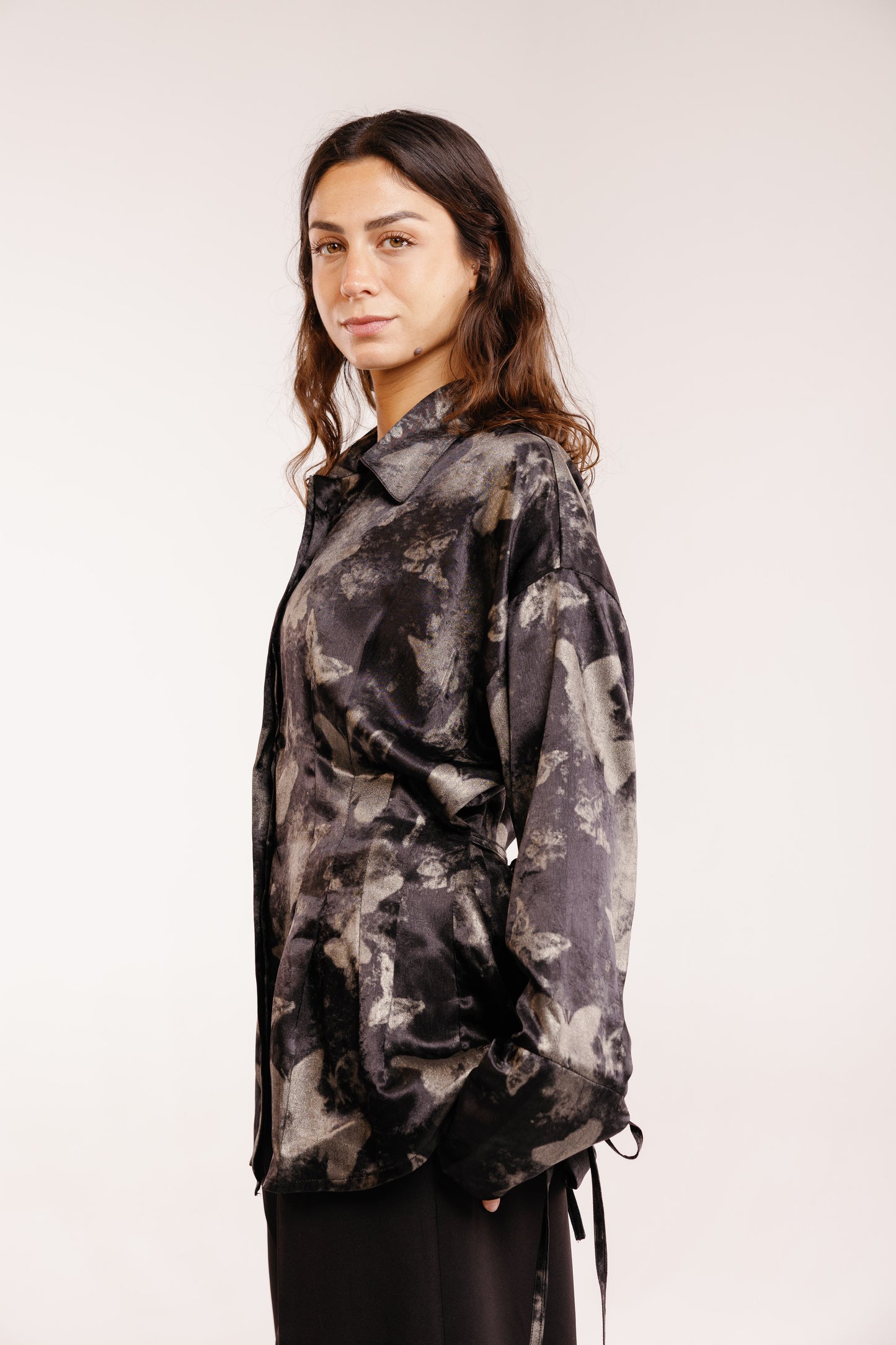 The Glaze Satin Blouse in Black