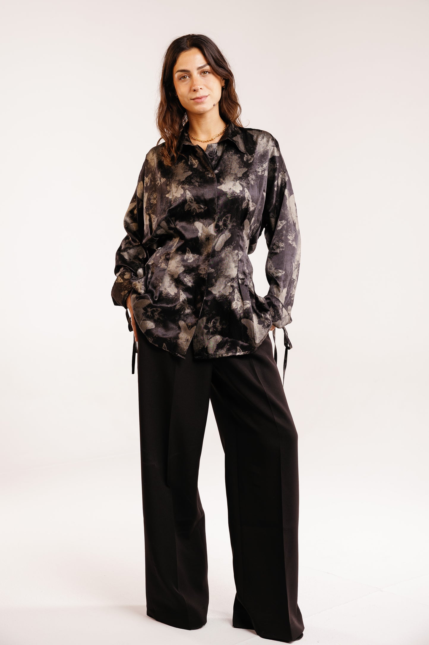 The Glaze Satin Blouse in Black