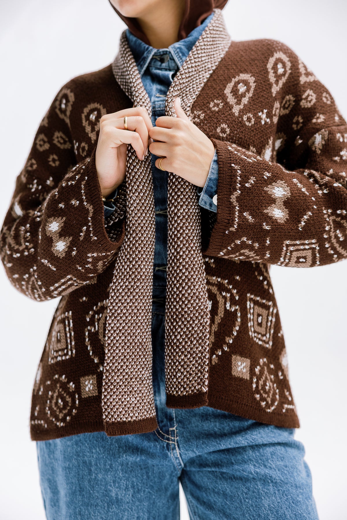 Rustle Knit Cardigan in Brown