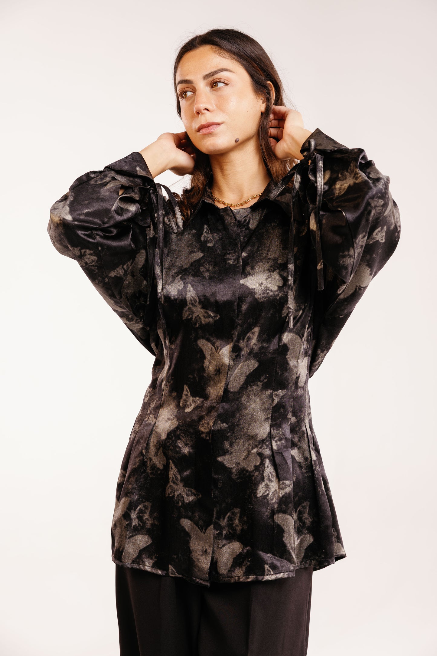 The Glaze Satin Blouse in Black