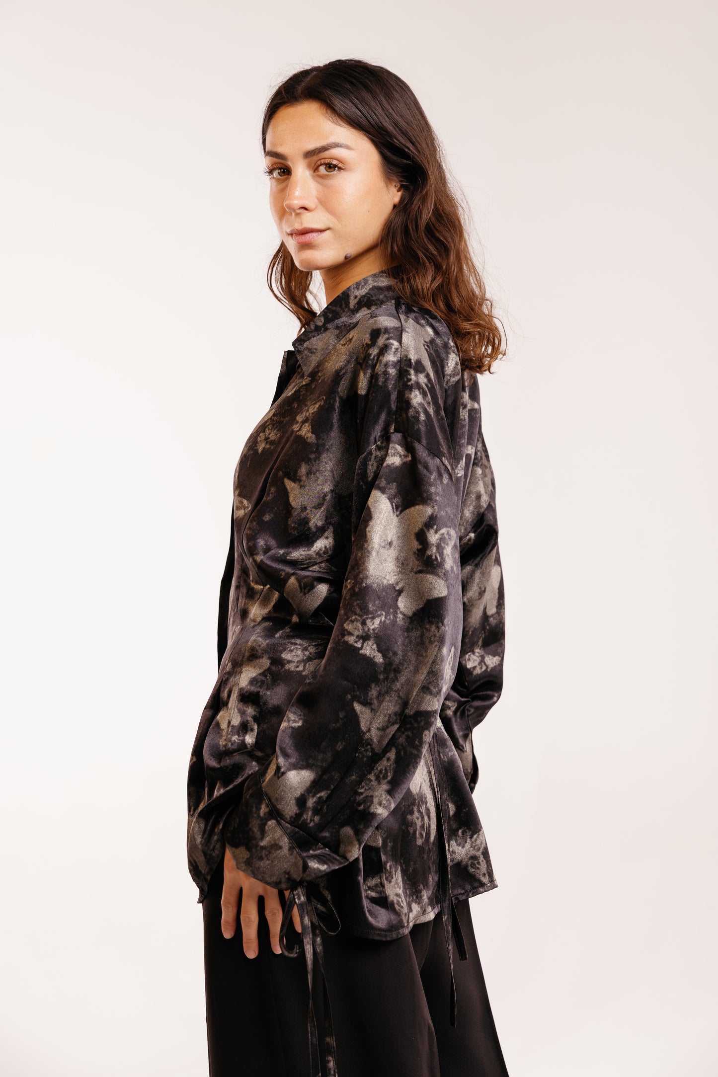 The Glaze Satin Blouse in Black