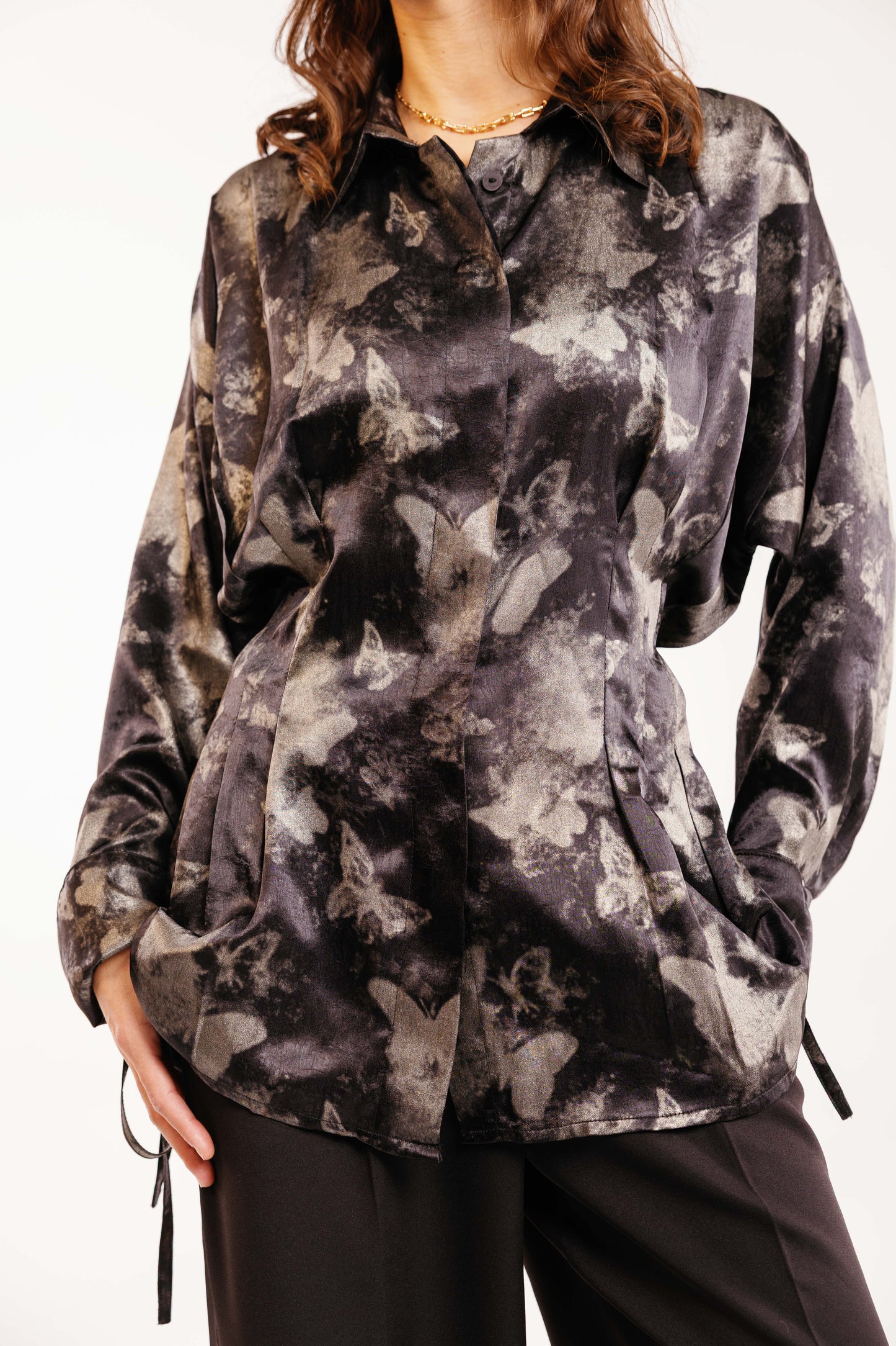 The Glaze Satin Blouse in Black
