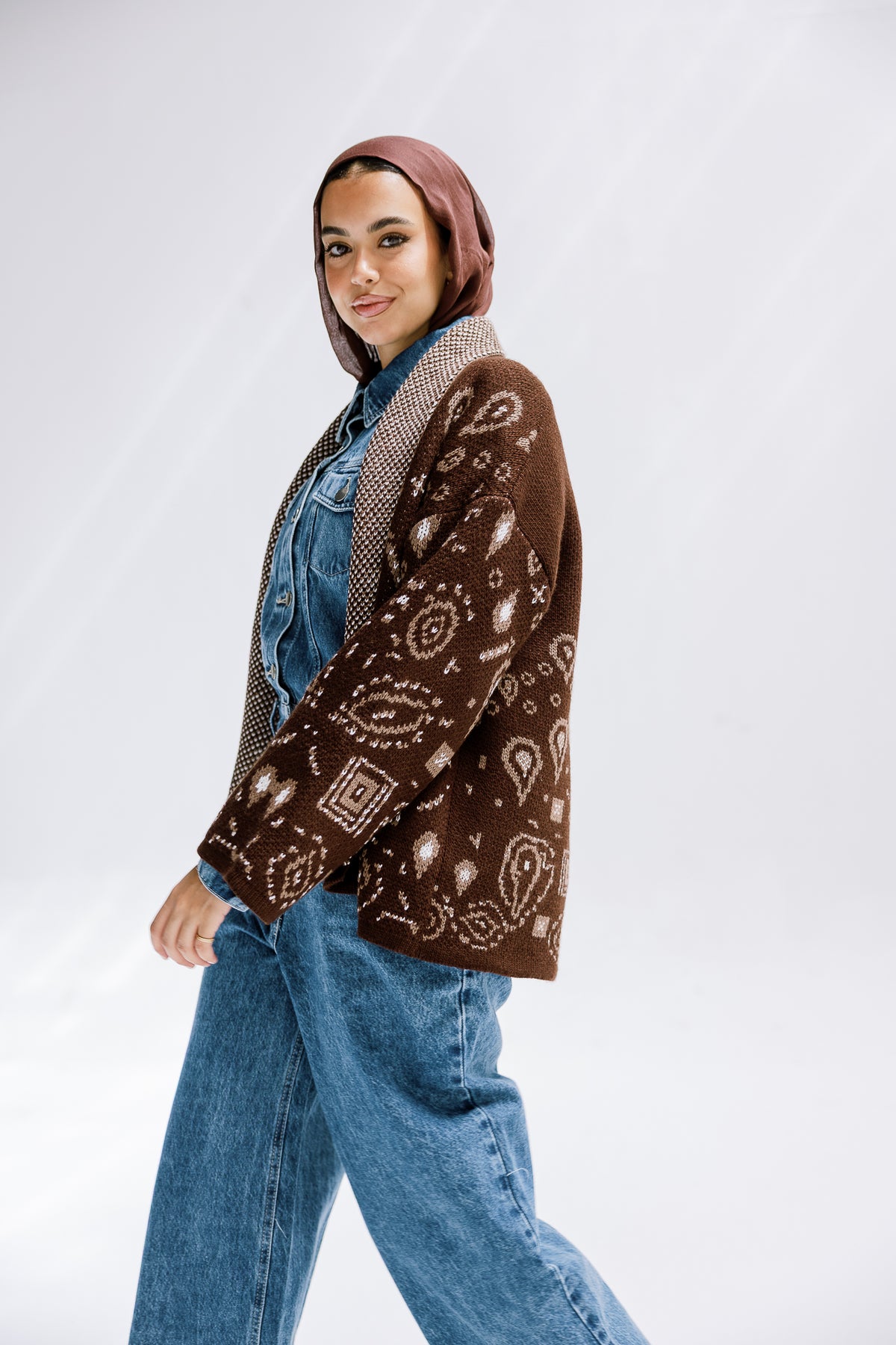 Rustle Knit Cardigan in Brown