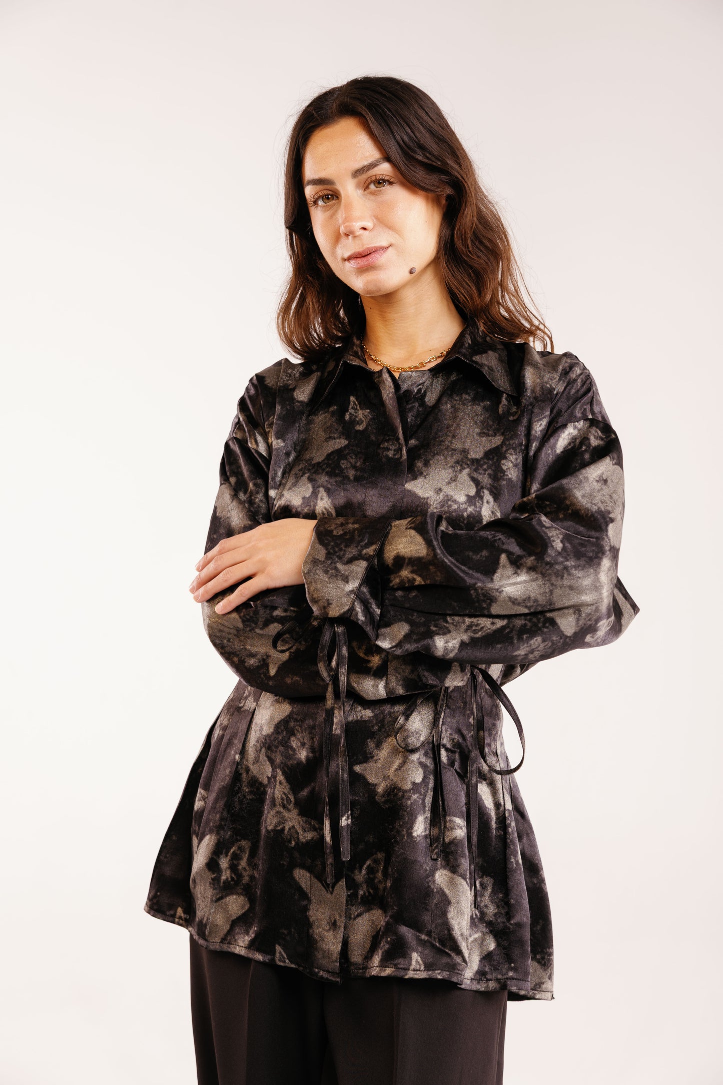 The Glaze Satin Blouse in Black