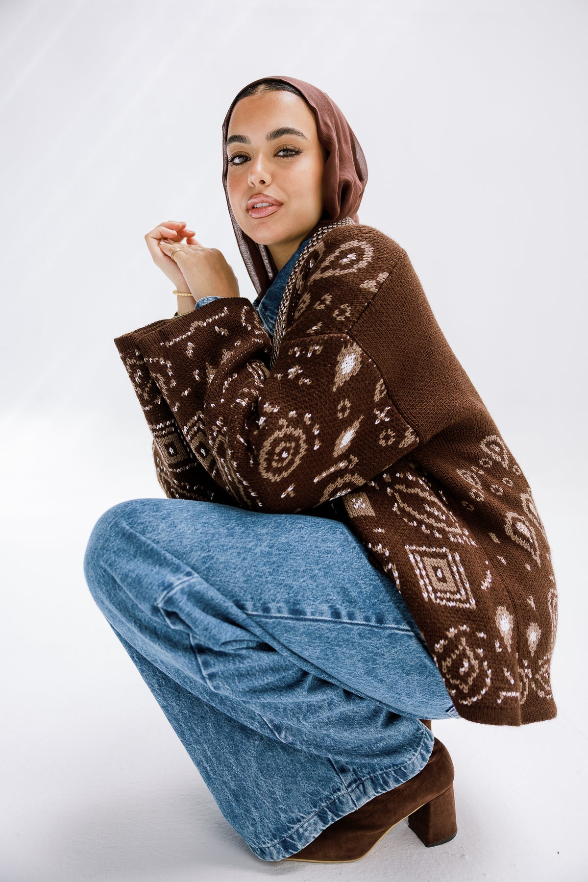 Rustle Knit Cardigan in Brown
