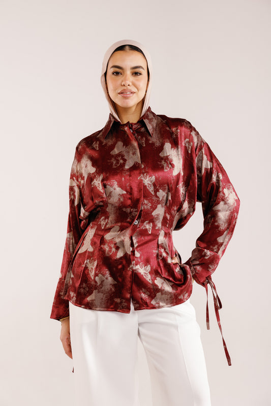The Glaze Satin Blouse in Rosewood