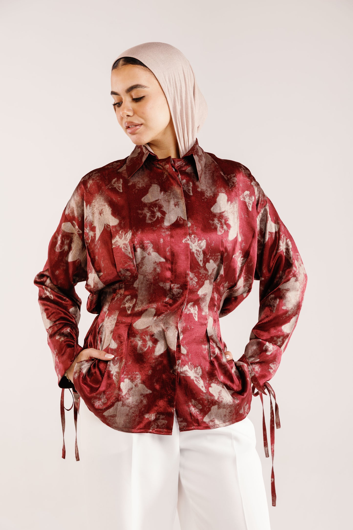 The Glaze Satin Blouse in Rosewood