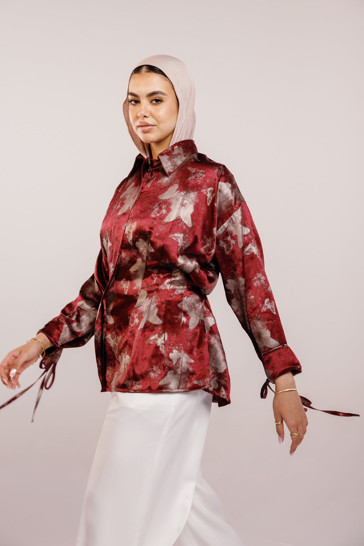 The Glaze Satin Blouse in Rosewood
