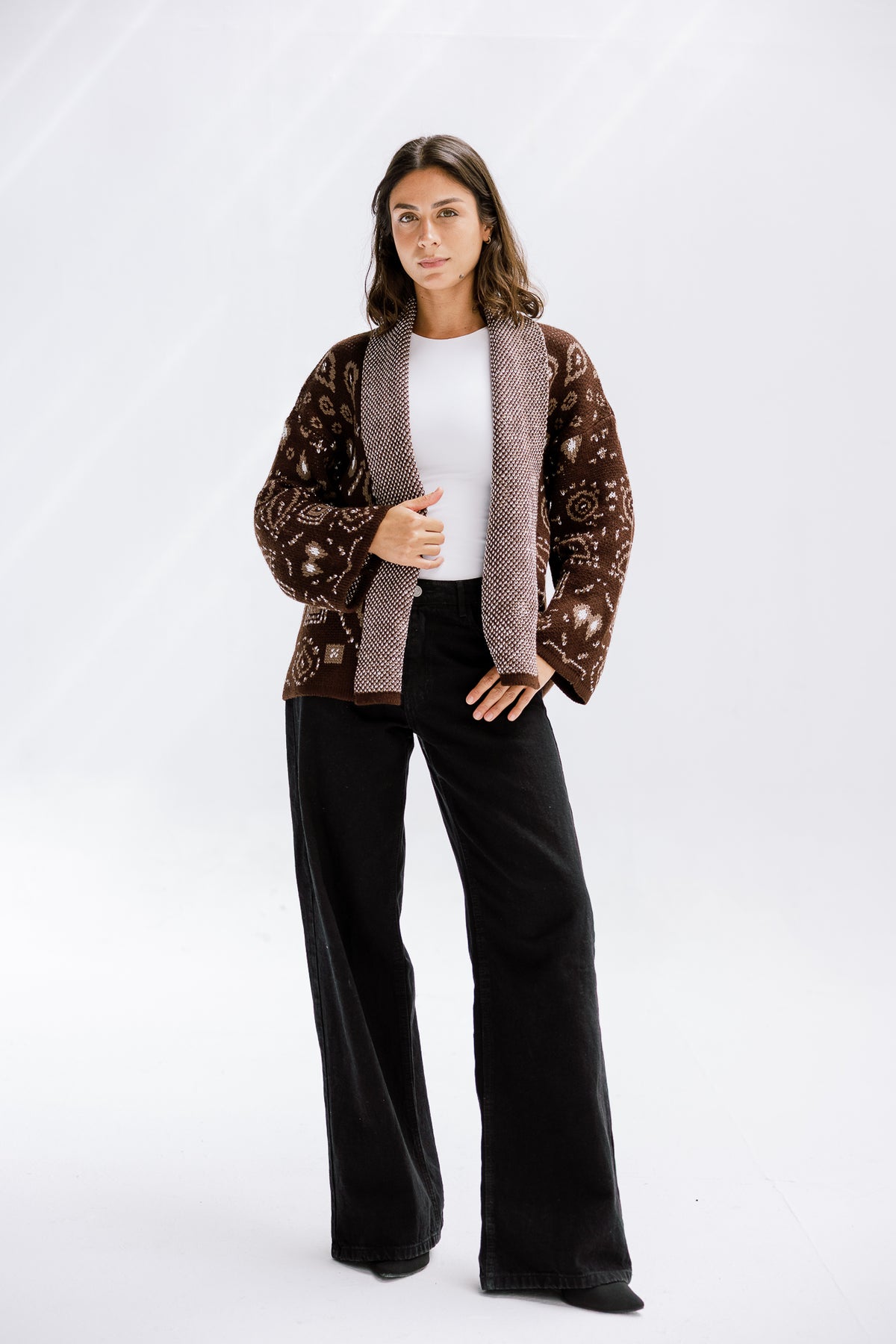 Rustle Knit Cardigan in Brown
