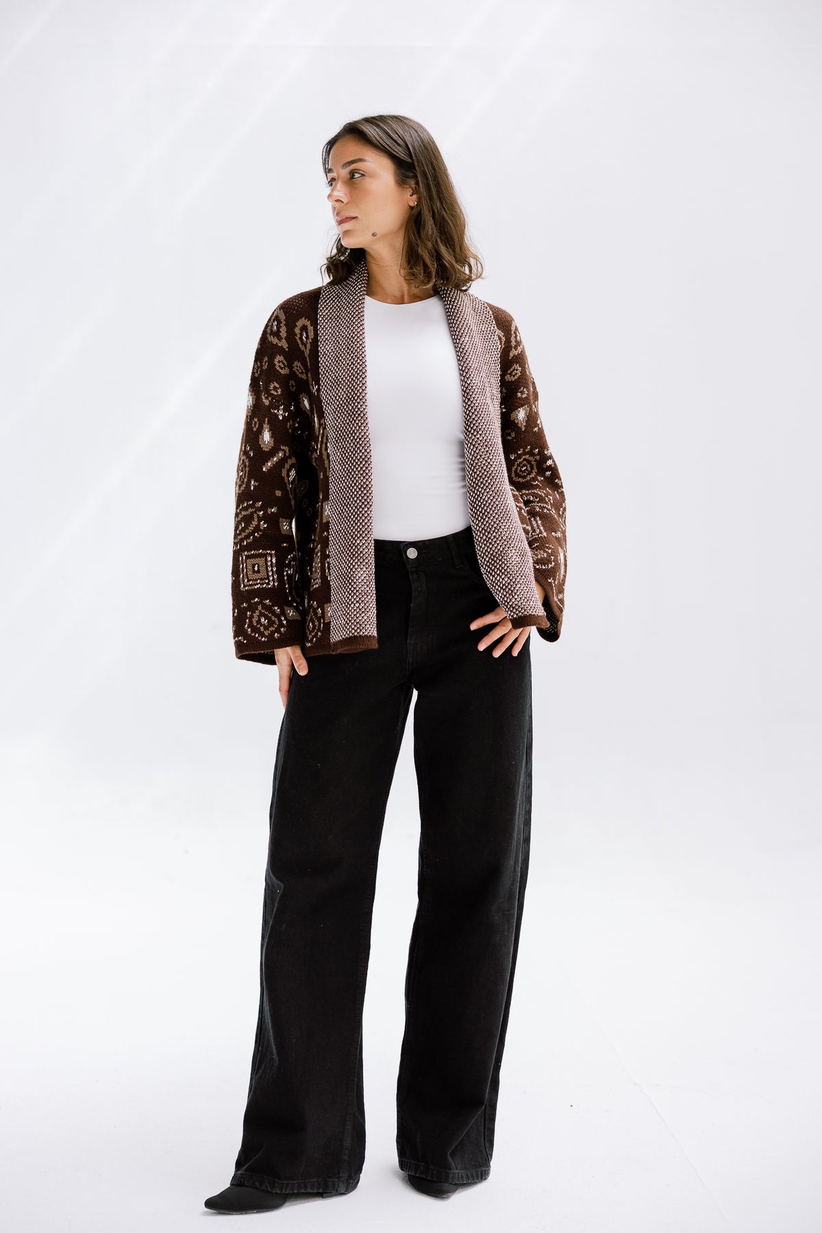 Rustle Knit Cardigan in Brown