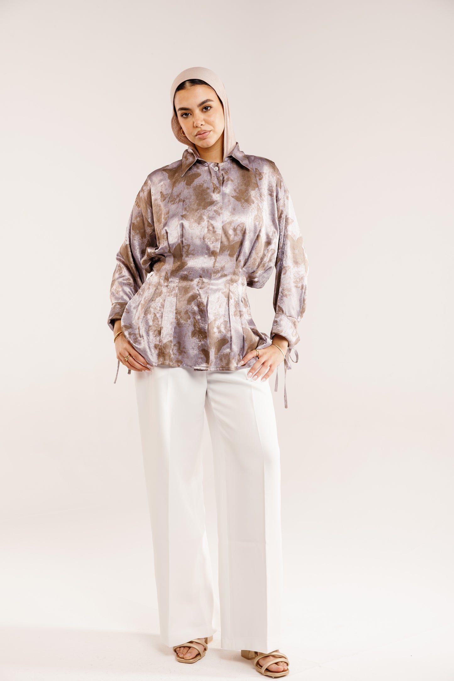 The Glaze Satin Blouse in Silver